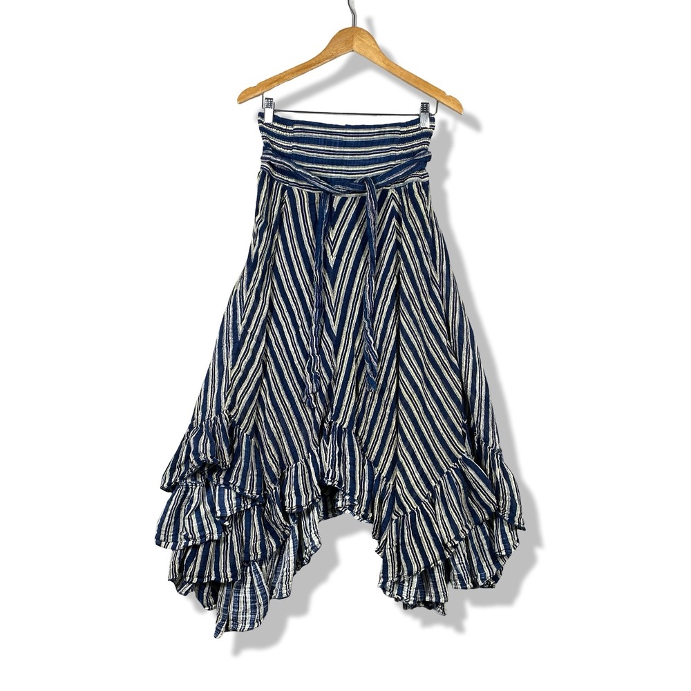 Free People FP One Skirt Womens Small Blue Striped Ruffle Boho Aesthetic